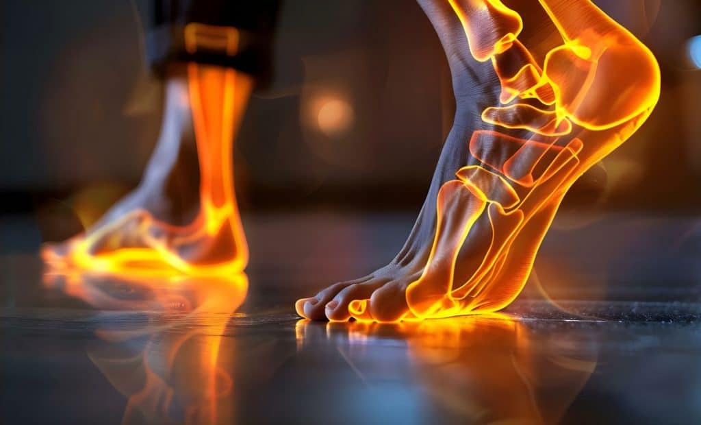 Fußschmerzen visuell interpretiert mit Feuer an den Füßen